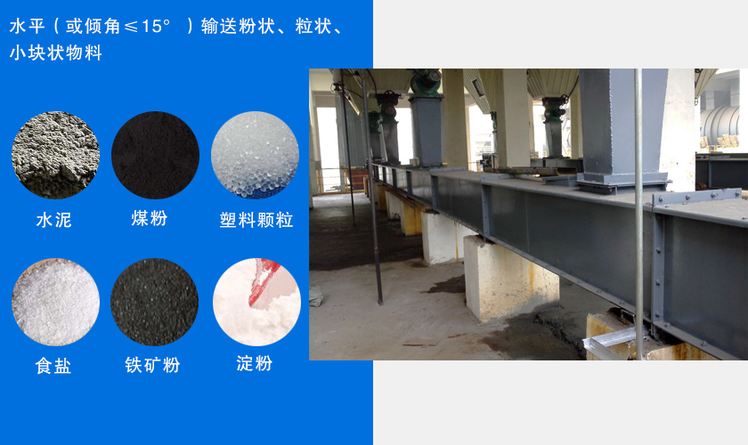 FU鏈式輸送機主要用于水平或傾斜輸送粉狀、粒狀或小塊狀物料
