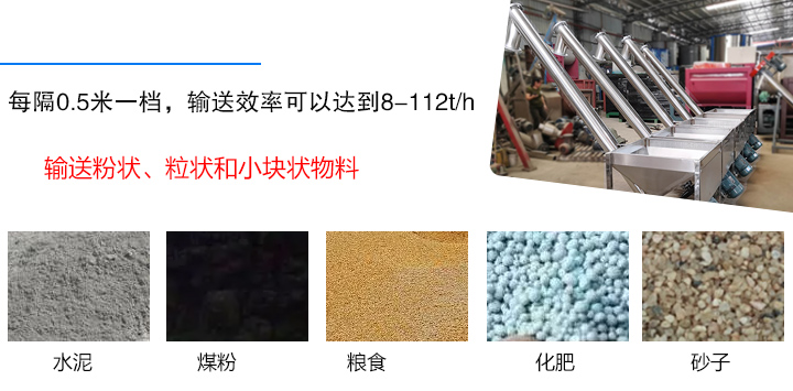 輸送粉狀、粒狀和小塊狀物料，如水泥、煤粉、糧食、化肥、灰渣、砂子等